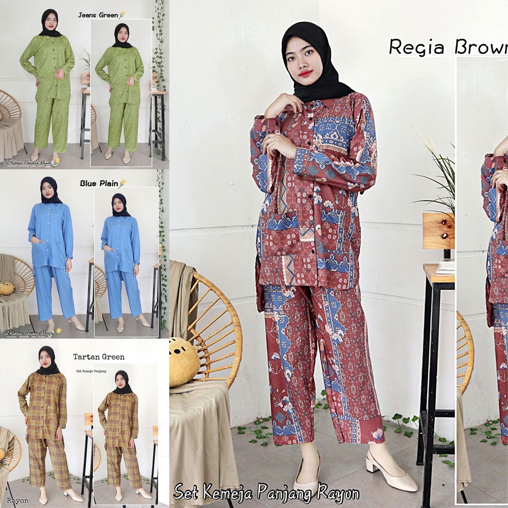 IZANY One Set Setelan Kemeja Panjang Rayon / Piyama PP