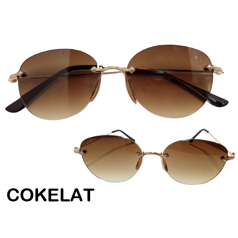 Kacamata korea / Kacamata wanita bergaya tanpa bingkai Gagang Gold Premium / Kacamata hitam / Sunglasses Kacamata Fashion Wanita Pria Model Frame Rimless Kacamata Import Premium Kacamata Gaya