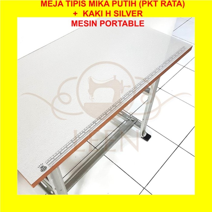 Meja &amp; Kaki SET Mesin Jahit Portable TIPIS MIKA PUTIH - H Silver LEEN