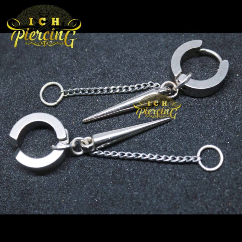 terbaru anting tindik dan jepit model tmbak rantai ring silver / anting Korea titanium / ICH PIERCING