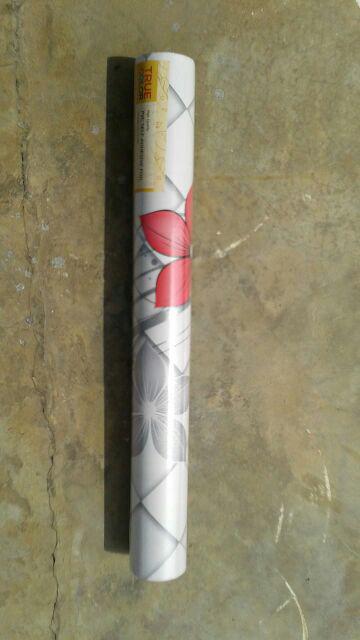 Wallpaper Dinding Bunga Merah Abu Kotak