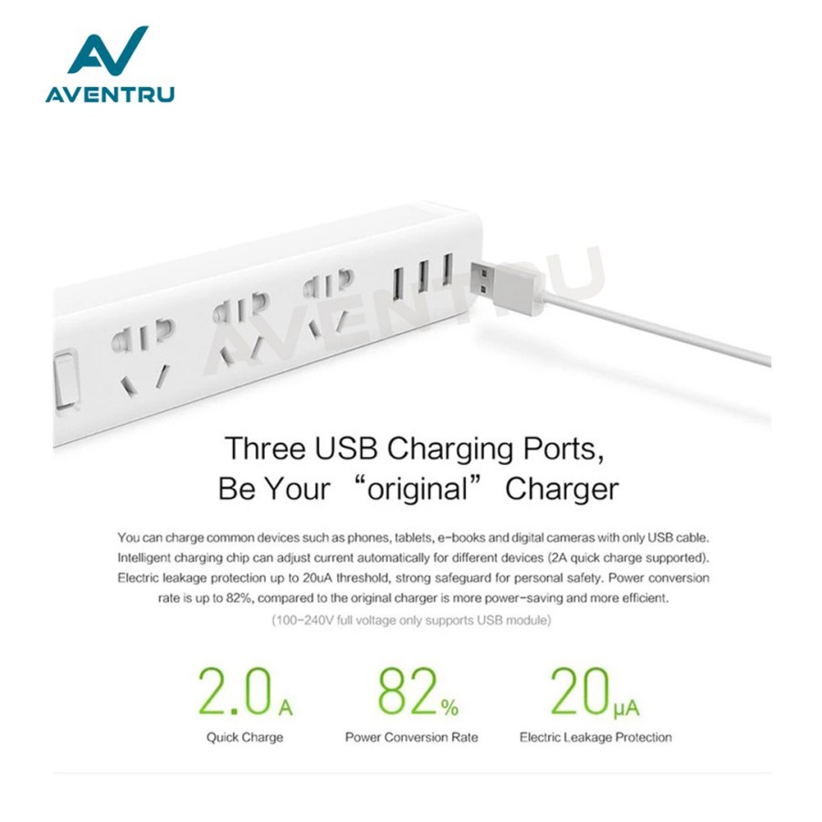 Mi Smart Power Strip Socket Stop Kontak 3 Plug 3 USB Port Fast Charging