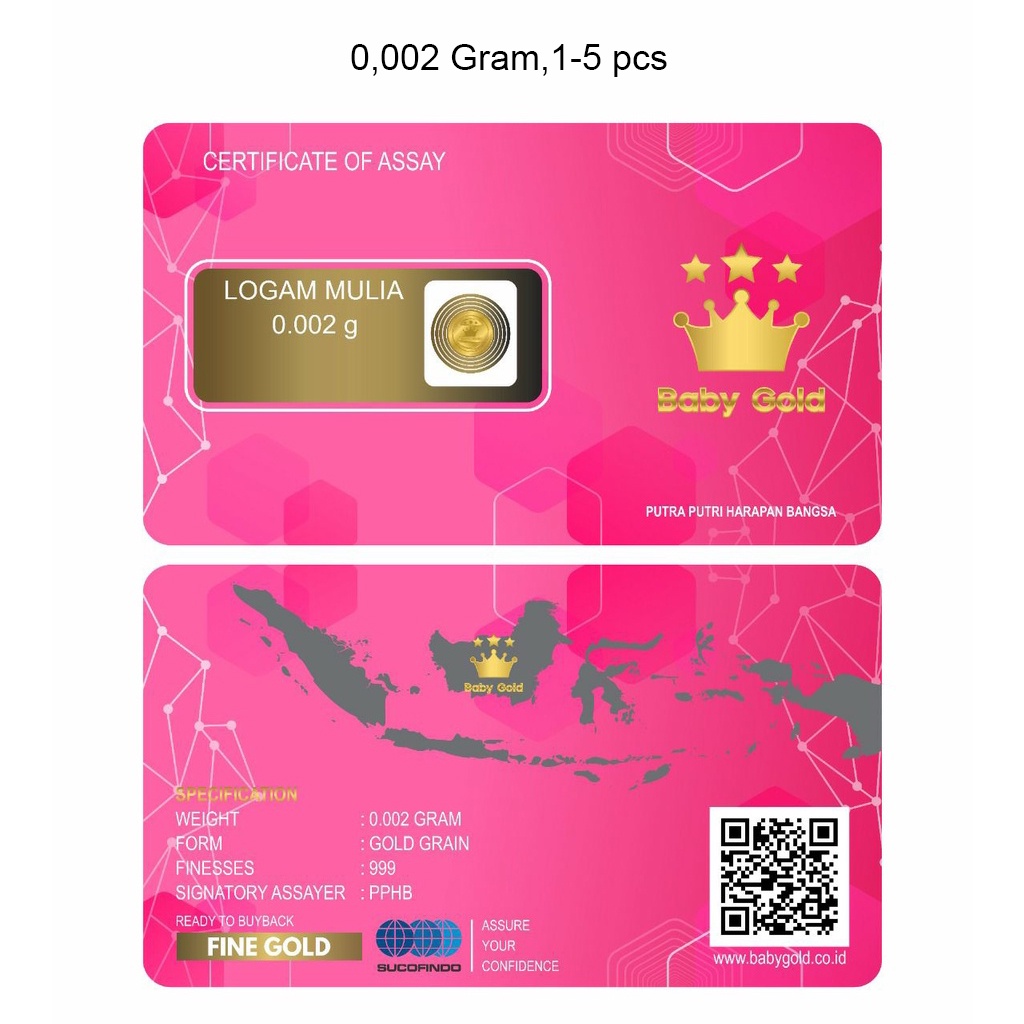 Toko Emas Nusa Gold - Baby Gold 0,001 Gram dan 0,002 Gram - Logam Mulia Emas Mini-0,002 Gram,1-5 pcs