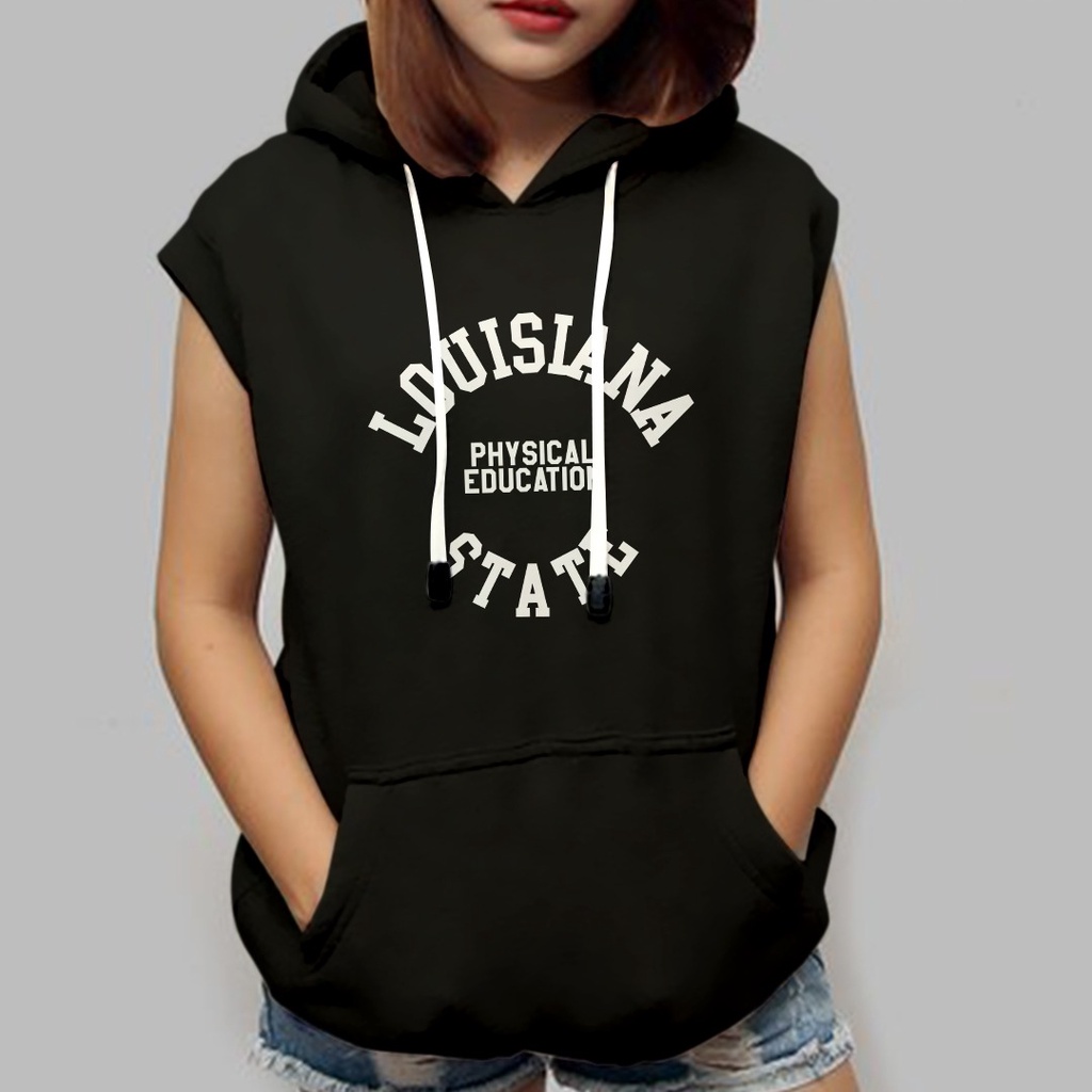 SLEEVELESS HOODIE LOUISIANA STATE ROMPI HOODIE WANITA KOREA - VEST KEKINIAN TERLARIS