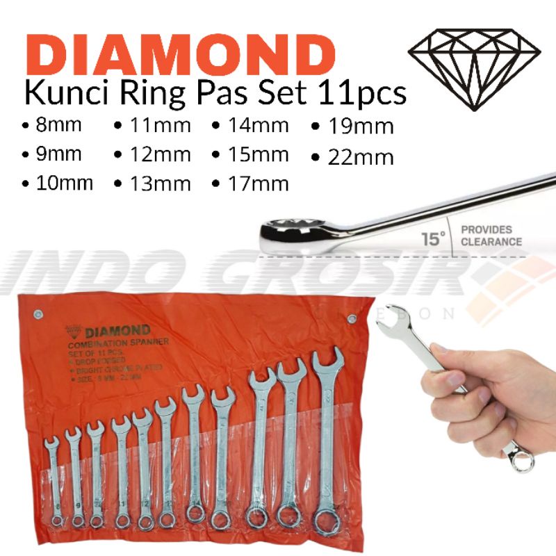 Diamond Kunci Ring Pas 8-22 Mm Set 11 Pcs Ring-Pas