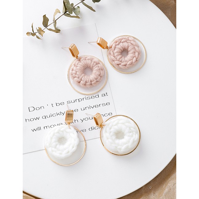 LRC Anting Tusuk Fashion Pink 925 Silver Needle Geometric Plush Round Metal Earrings D48781