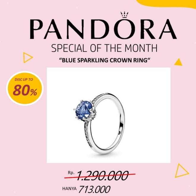 Promo Cincin Pandora Blue Sparkling Crown Ring Original 100% - Biru, 50