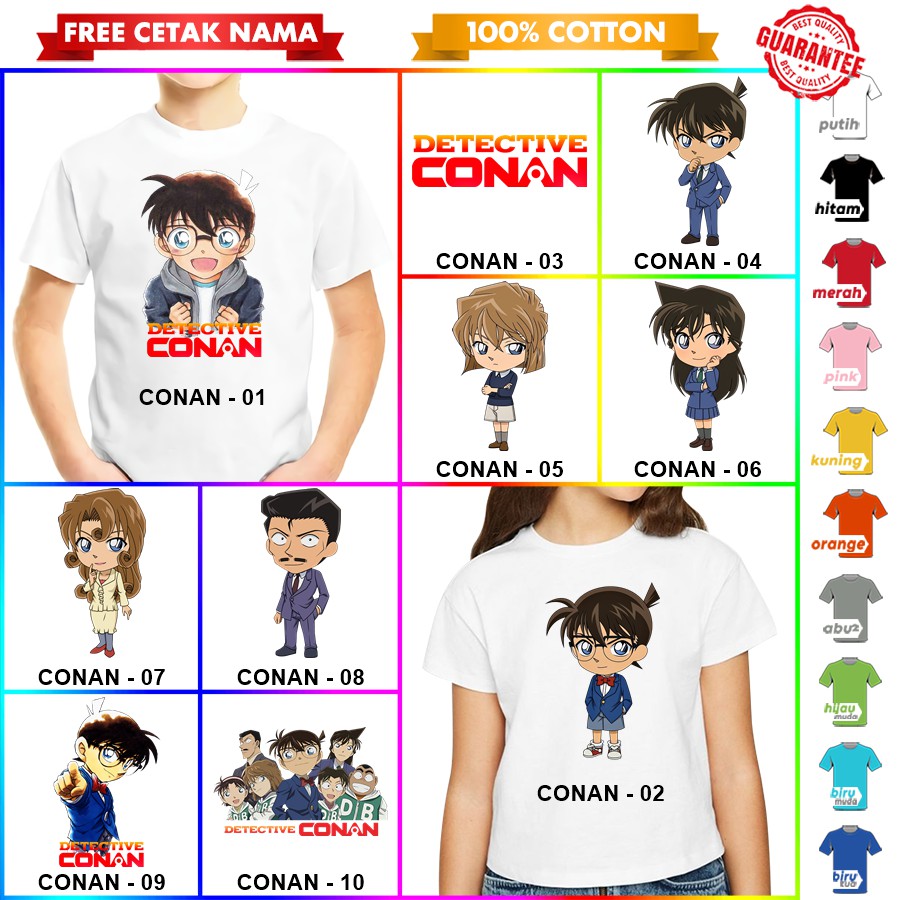 [FREE NAMA!!] Baju Kaos COUPLE  ANAK DAN DEWASA DETEKTIF CONAN BANYAK MOTIF