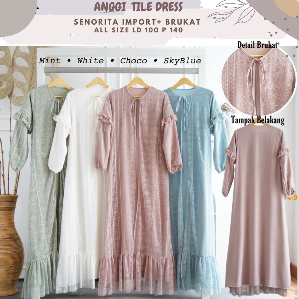 [ORI] Anggun Tile Dress Ld 100/Dress Kondangan Hijau Sage/Dress Sage Green/Gamis Pesta/Dress Brukat Terbaru