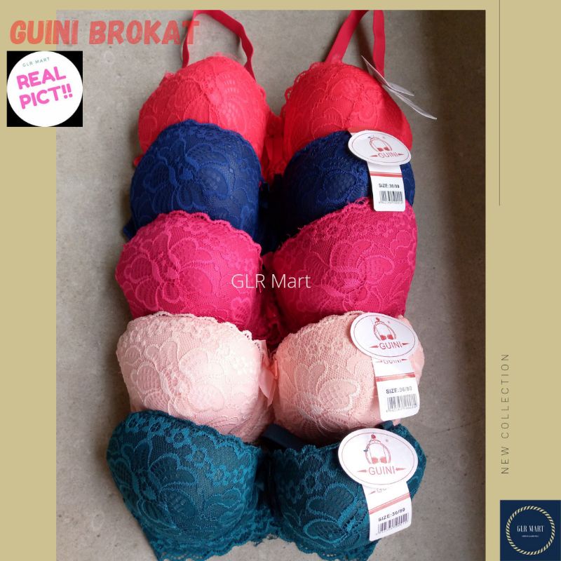 Bra Brokat Guini Kawat Busa Tebal Renda Kait Tiga BH Brukat Push Up Bra Aneka Warna Good Quality