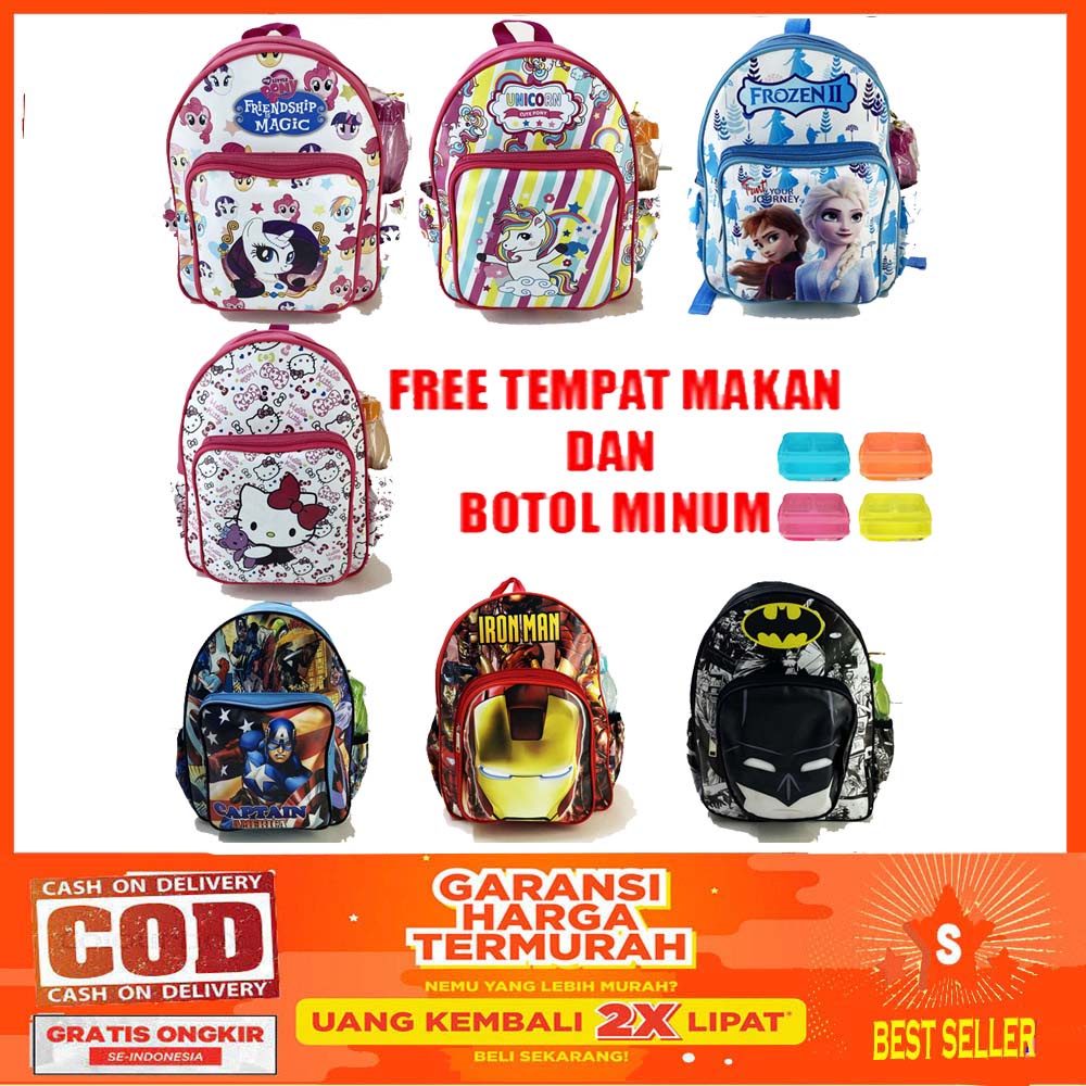 COD ~ FREE Botol Minum + Lunch boxTas Ransel Anak Sekolah TK PG SD + Botol Minum + Kotak Pensil ANAKimitasi