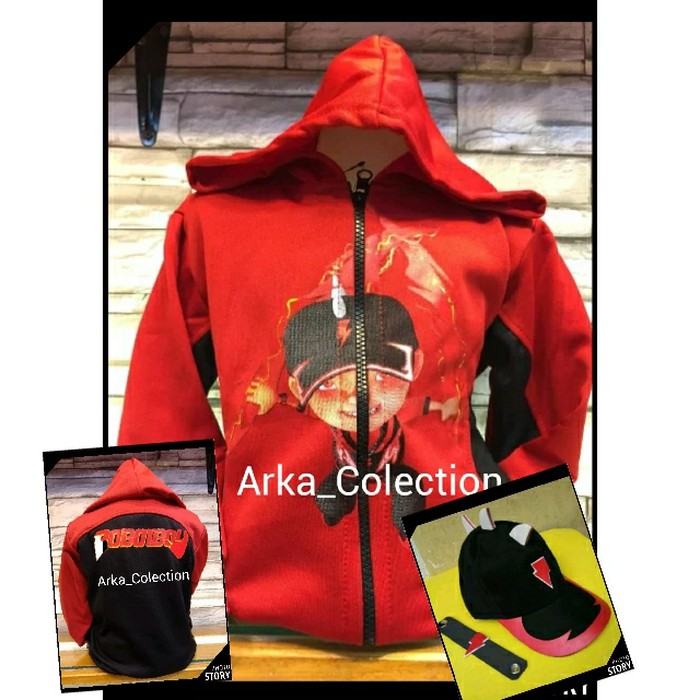 Jaket Boboiboy Api blaze + Topi +Gelang