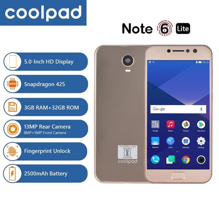 Coolpad Note 6 Lite 5 Inch 4G LTE Ram 3GB Internal 32GB (GOLD)