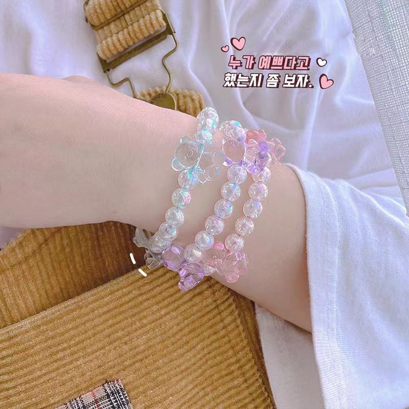 Dual Use Cute Bear Bracelet Head Rope Crystal Beads Hair Tie Ins Hand Accessories