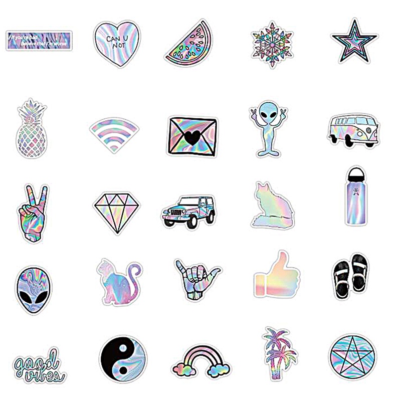 50pcs Stiker Graffiti Laser Holographic Untuk Gitar / Koper