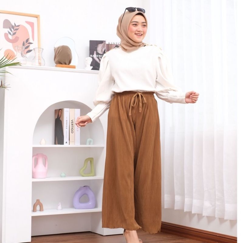 Celana Kulot Wanita Panjang Pilsket Lidi Haighweist Jumbo Tali