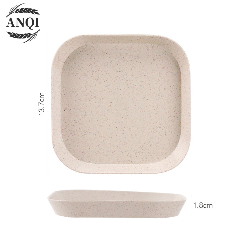 ANQI Piring Makan Bentuk Kotak Wheat Straw Square Plate Warni Set 4 In 1 Square Plate Dinner Plate