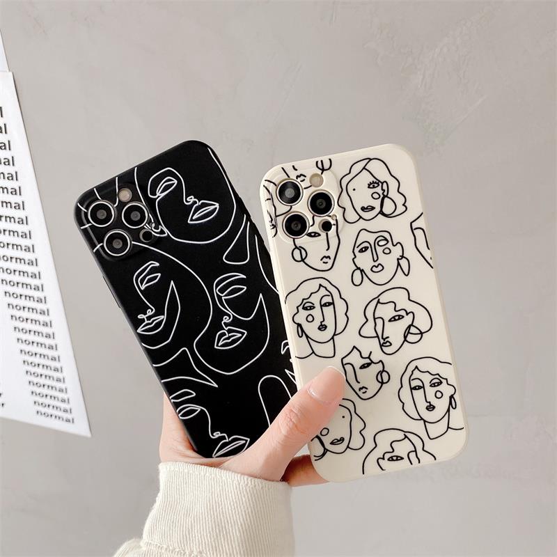 Art Line Face Simple Case Samsung A32 A52 A72 A12 M12 A03S A52S A51 A71 A11 M11 A50 A50S A30S A20S A21S A31 A10S Fashion Soft Tpu Protector Phone Case