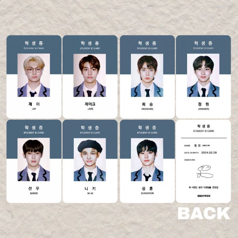 

Photocard enhypen season greetings student id card