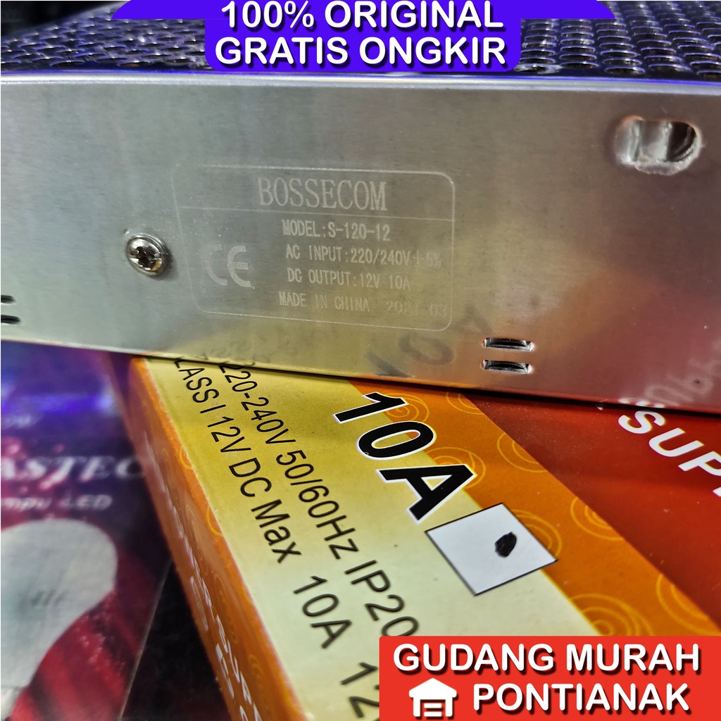 Adaptor 12V 10A power supply Bossecom cocok untuk LEd strip CCTV dan elektronik 12V lainnya