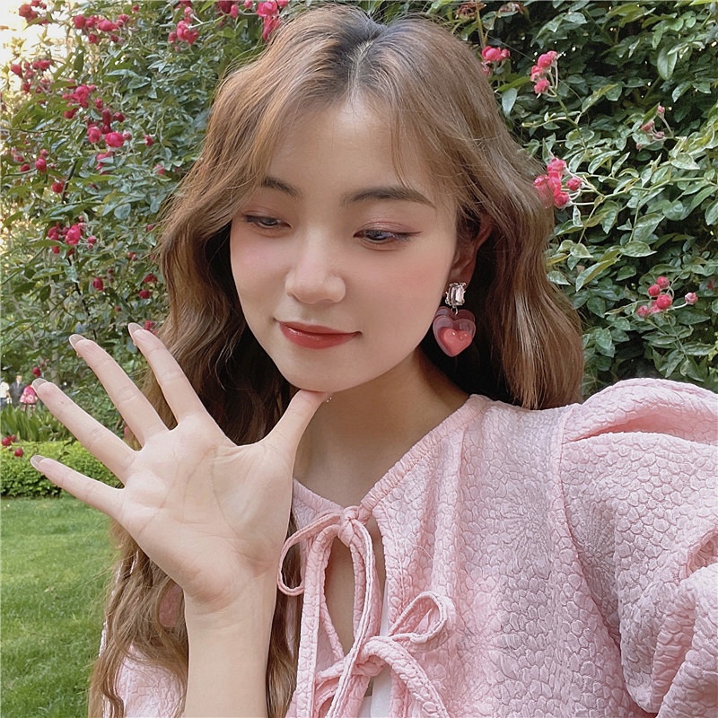 Anting Tusuk Motif Hati Warna Pink Ala Korea Untuk Wanita