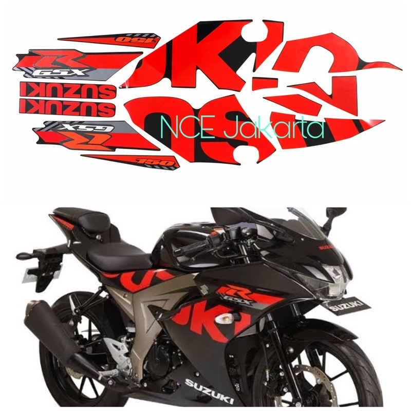 STIKER STRIPING GSX 150 R TAHUN 2016 HITAM LIS MERAH