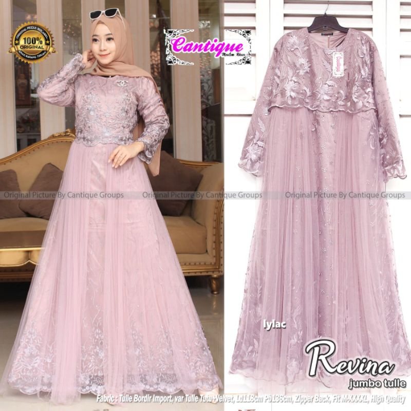 TERBARU TERMURAH REVINA JUMBO TULLE ORIGNAL BY CANTIQUE BERLABEL / GAMIS PESTA