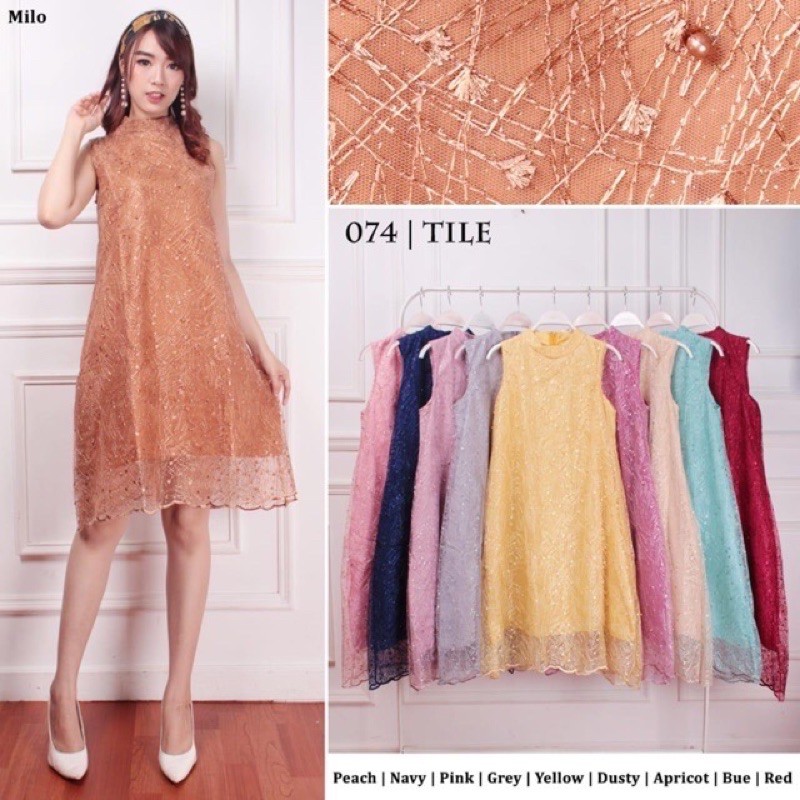 C074 dress tile pendek/dress wedding dress pesta dress tile brukat kondangan