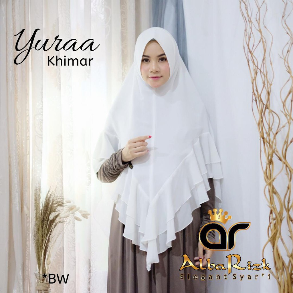 KHIMAR YURAA BY ALBARIZK/kerudung panjang/jilbab dewasa/hijab/2 layer/pet antem/putih/syari/modis
