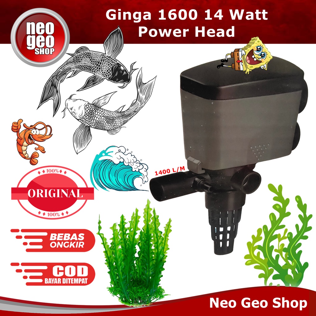 GINGA GA1600 GA 1600 mesin pompa celup aquarium power head aquascape