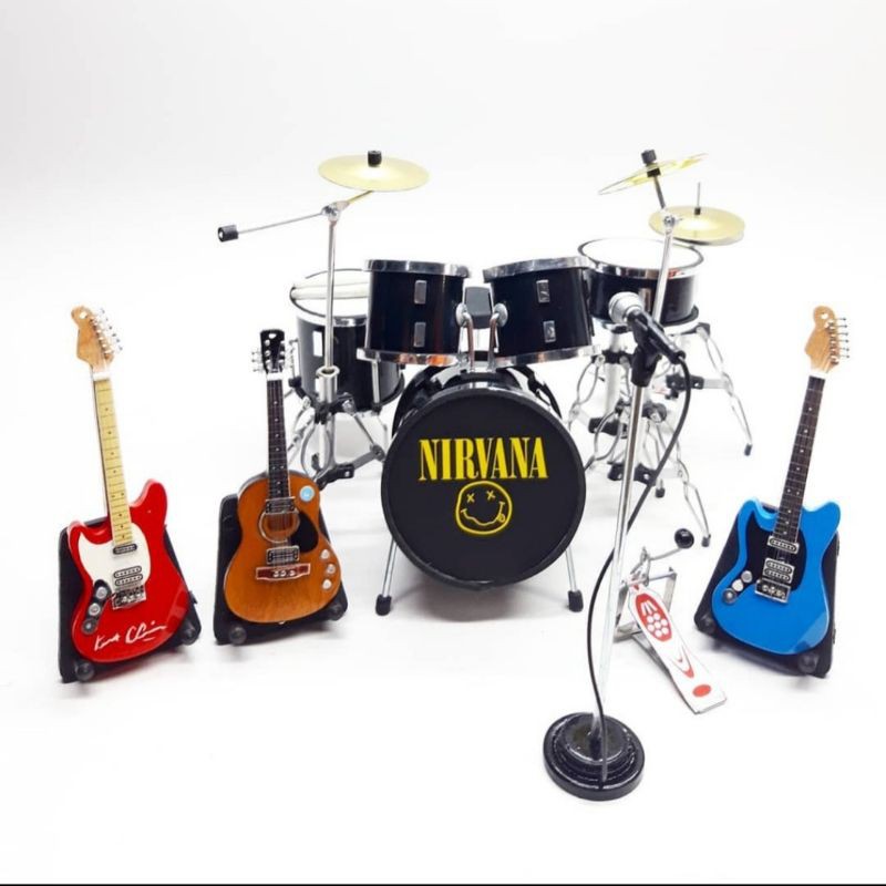 miniatur gitar set nirvana miniatur drum nirvana miniatur mic hiasan rak dinding pajangan