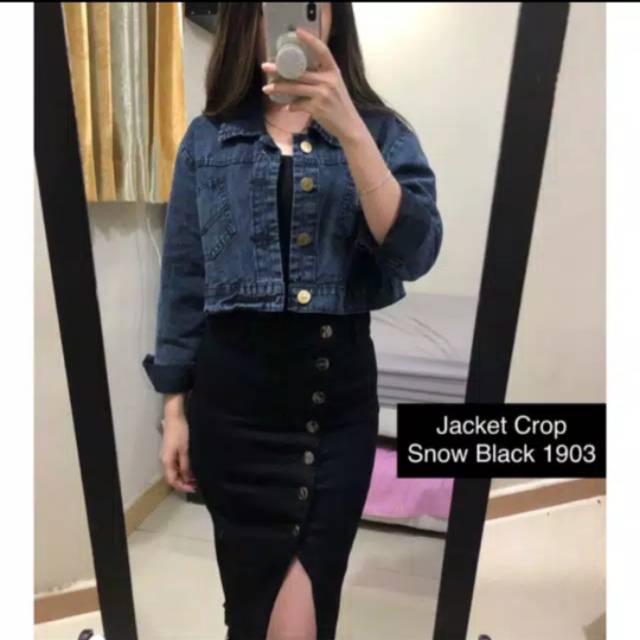 jaket Jeans  crop wanita  Snow Black Tebal Nirini