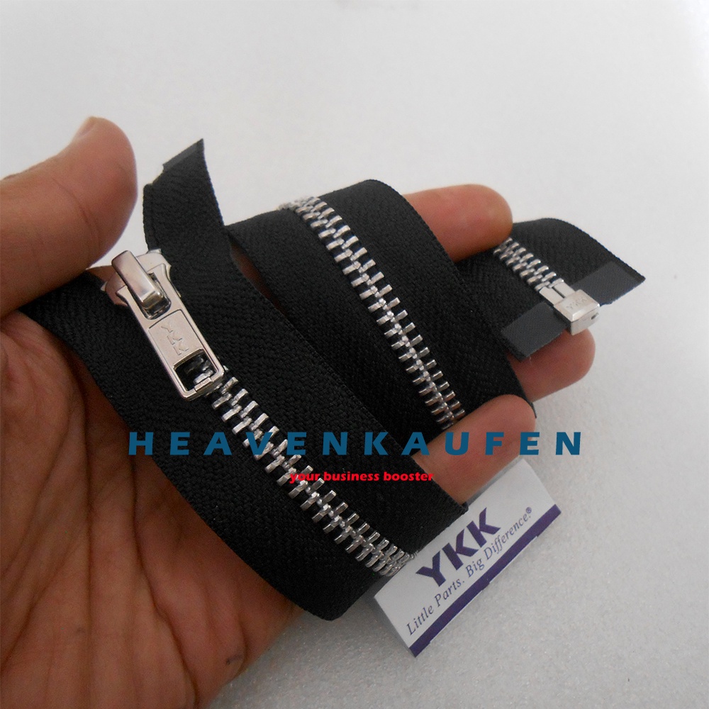 Resleting Zipper YKK Type Gigi Besi Metal 35 cm Atau 14 inch Hitam Silver Open - End Buka - Lepas