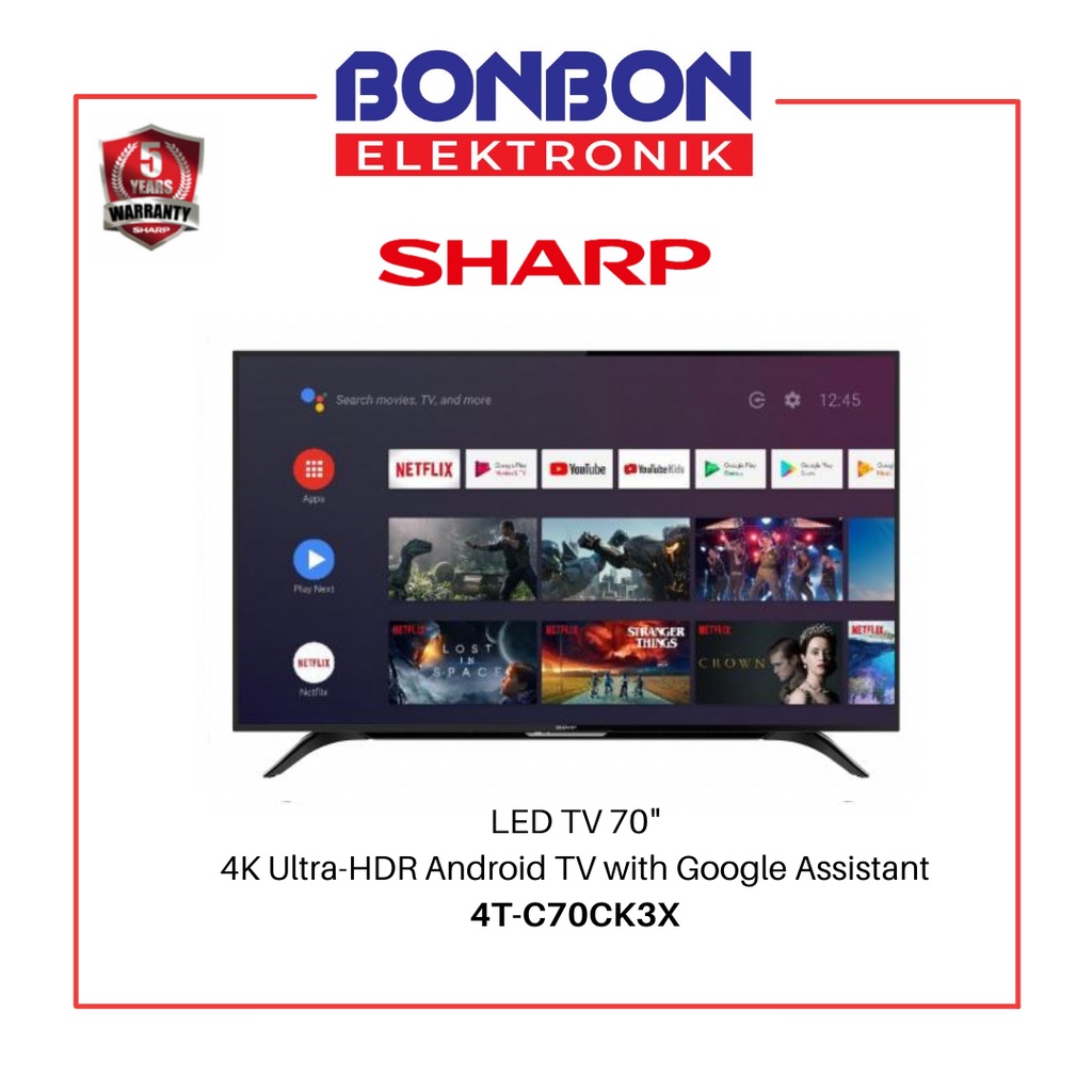 Sharp LED TV 70 Inch 4T-C70CK3X / 70CK3X Smart Android TV UHD 4K HDR