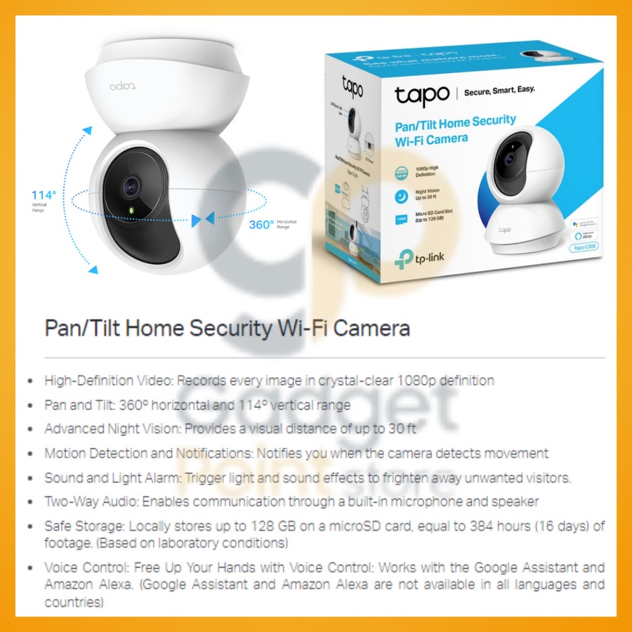 TP Link Tapo C200 Pan/Tilt Home Security Wi-Fi 360 Camera FHD 1080p - Garansi Resmi 1 Tahun