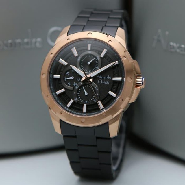 Jam Tangan Pria Alexandre Christie AC 6538 Rosegold Black Original Garasni Resmi 1 Tahun