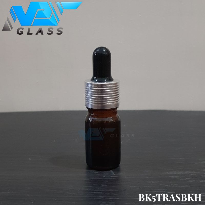 botol pipet kaca 5ml tebal coklat amber - ring almunium silver bergaris