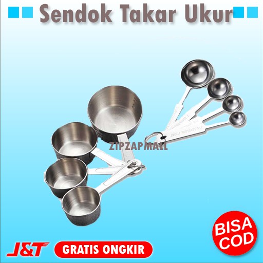 Sendok Takar Ukur Stainless Steel 8 Pcs - Sendok Takar Ukur Cup Geser Murah Original