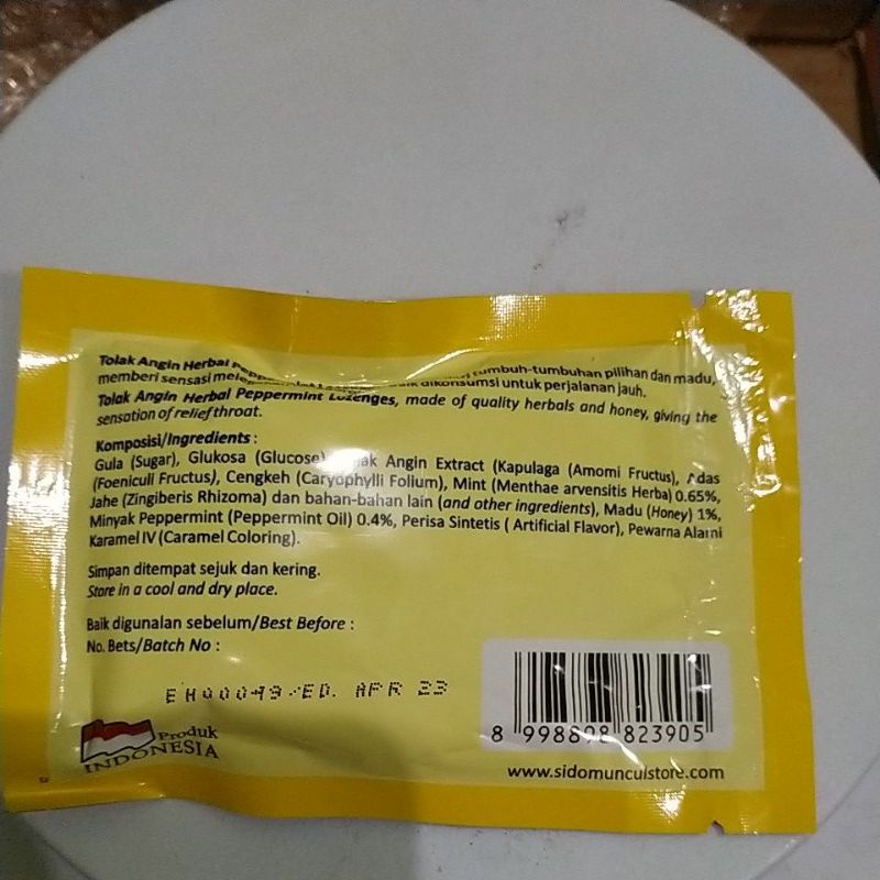 permen tolak angin sachet isi 5butir,per sachet.