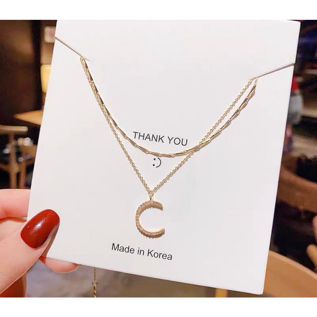 KALUNG RANTAI GAYA FASHION KOREA TITANIUM WARNA ROSE GOLD HURUF C