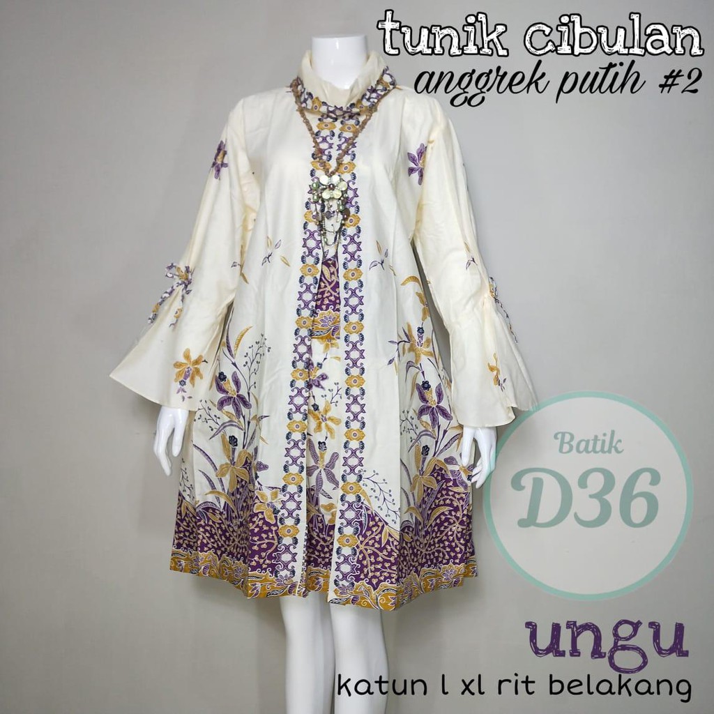 Tunik Cibulan Anggrek Putih #2 Batik Solo Seragam Kantor Muslim Midi Cantik