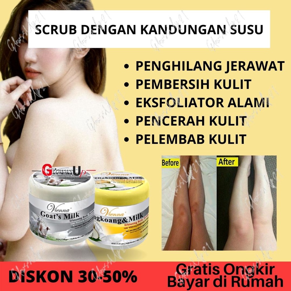 BODY SCRUB VIENNA BRIGHENING PEMUTIH TUBUH 250GR BPOM - LULUR MANDI VIENNA 250GR - GOATMILK