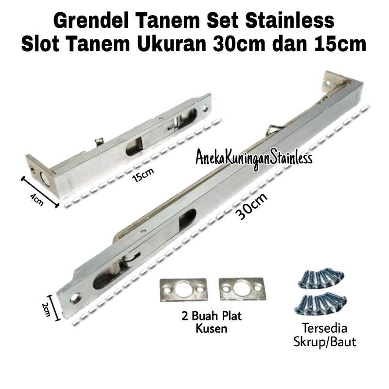 Grendel Tanam Slot Pintu Tanam Ukuran 30cm dan 15cm