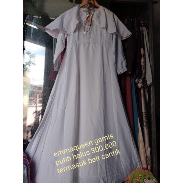 gamis dress emmaqueen putih S katun halus termasuk belt cantik