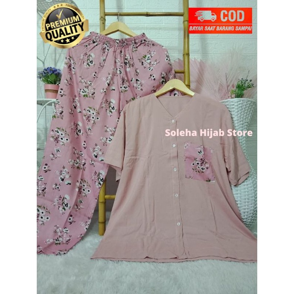 PIYAMA WANITA LENGAN PENDEK JUMBO KOMBINASI ONE SET PIYAMA WANITA RAYON MOTIF MURAH JUMBO KEKINIAN  PAJAMAS RAYON MOTIF KOMBINASI-1