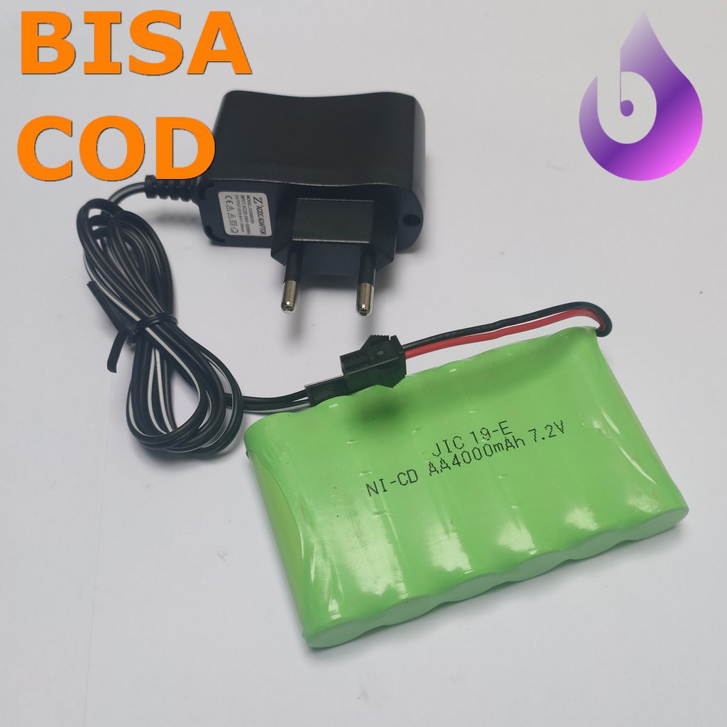 Paket Baterai Dan Charger RC AA 4000mAh 7.2V isi 6 Socket Hitam