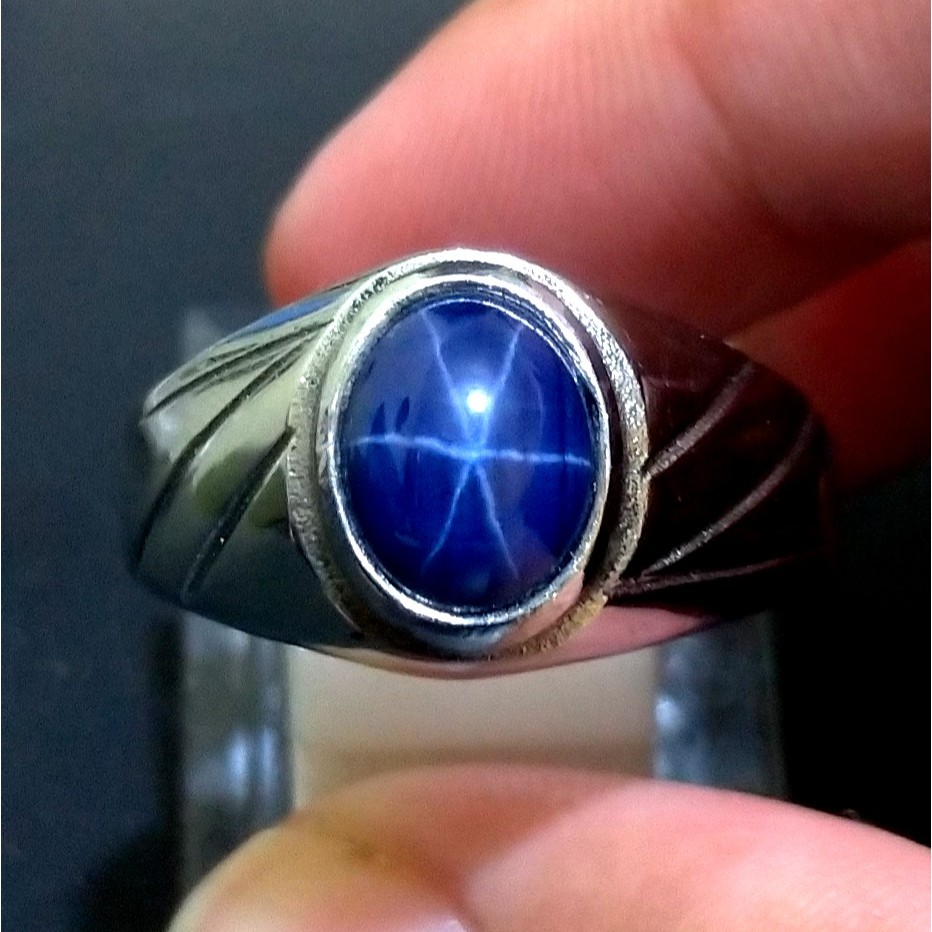 Cincin Silver Batu Permata Blue Safir Star