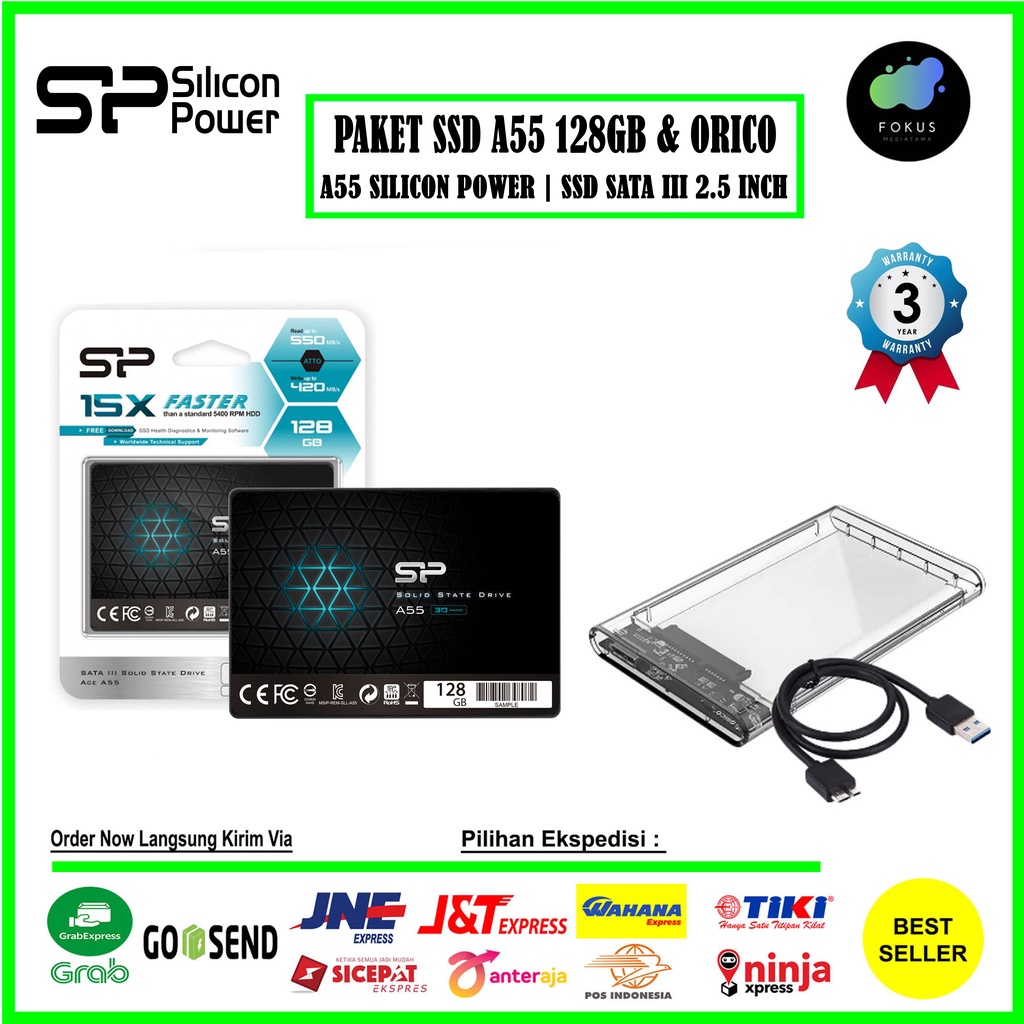 PAKET SSD DAN Case Orico 2139U3 Silicon Power ACE A55 128GB SATA III 2.5&quot; 3D TLC