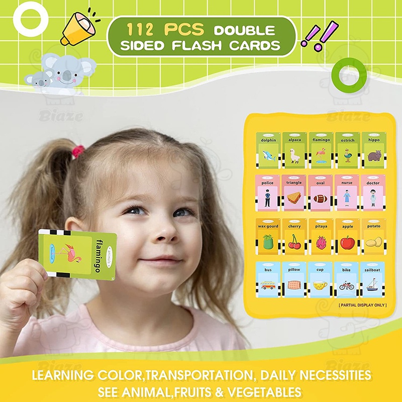 Biaze Card Early Education Bilingual Device / Mainan Flash Card Bersuara Alat Bantu pengenalan kosakata Bahasa Inggris Flash card reader/Bahasa Arab dan Inggris