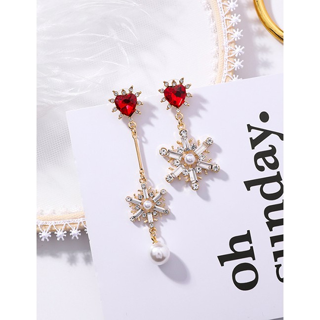 LRC Anting Tusuk Fashion Red Snowflake Shape Decorated Earrings